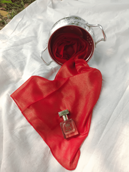 Glitter Shiny Stolar Chiffon Hijab – Ruby Red Gold Festive Shine