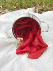 Glitter Shiny Stolar Chiffon Hijab – Ruby Red Gold Festive Shine - Image 4