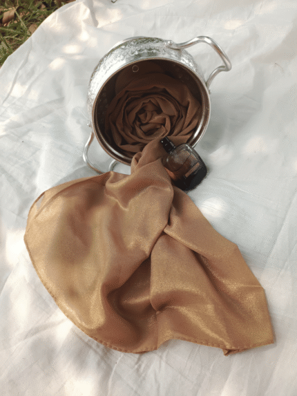 Glitter Shiny Stolar Chiffon Hijab – Golden Caramel Luxe