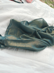 Glitter Shiny Stolar Chiffon Hijab – Deep Teal Gold Radiance - Image 3